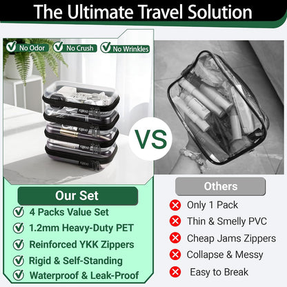 Clear Hard Shell Zipper Cases, 4 Medium Makeup Organizers, White