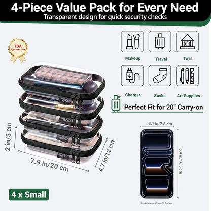 Clear Hard Shell Zipper Cases, 4 Medium Makeup Organizers, White