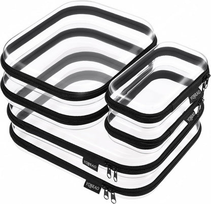 Clear Hard Shell Zipper Cases, 4 Medium Makeup Organizers, White