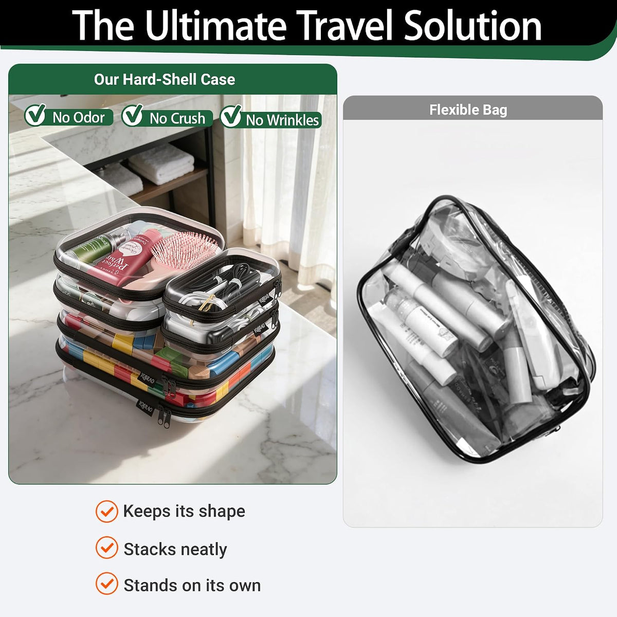 Clear Hard Shell Zipper Cases, 4 Medium Makeup Organizers, White