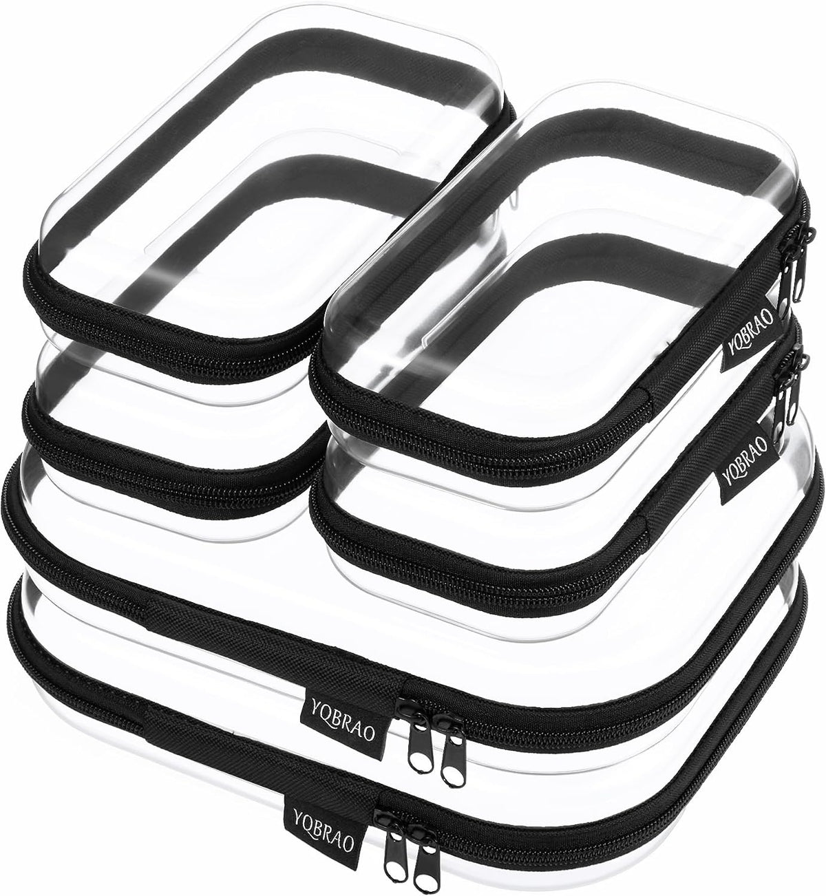 Clear Hard Shell Zipper Cases, 4 Medium Makeup Organizers, White