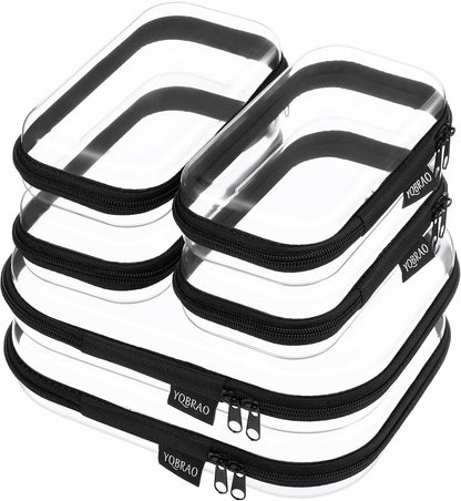 Clear Hard Shell Zipper Cases, 4 Medium Makeup Organizers, White