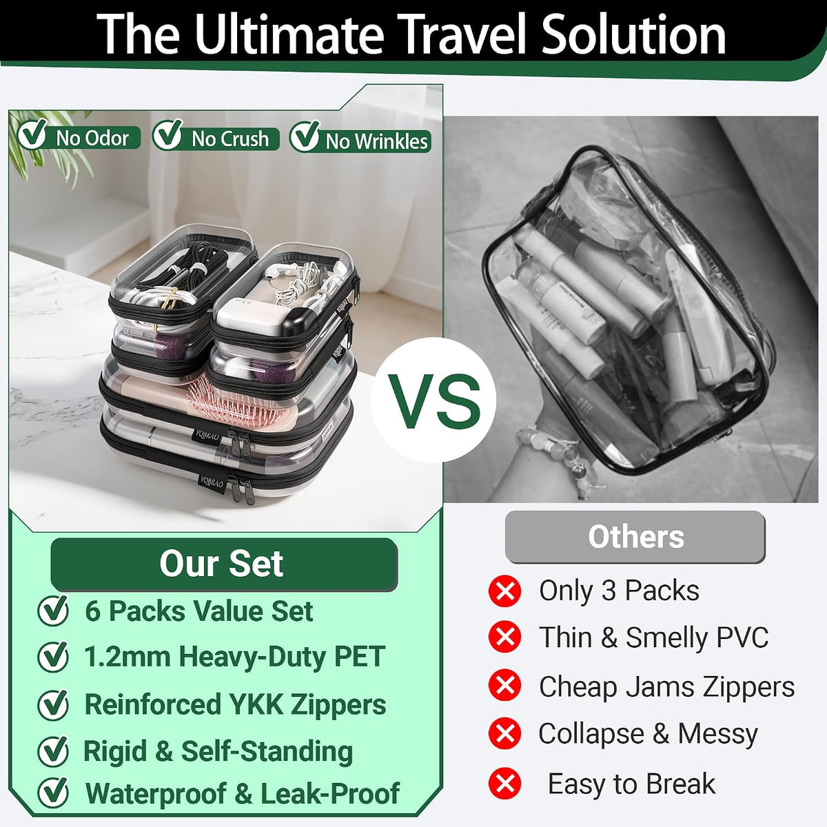 Clear Hard Shell Zipper Cases, 4 Medium Makeup Organizers, White