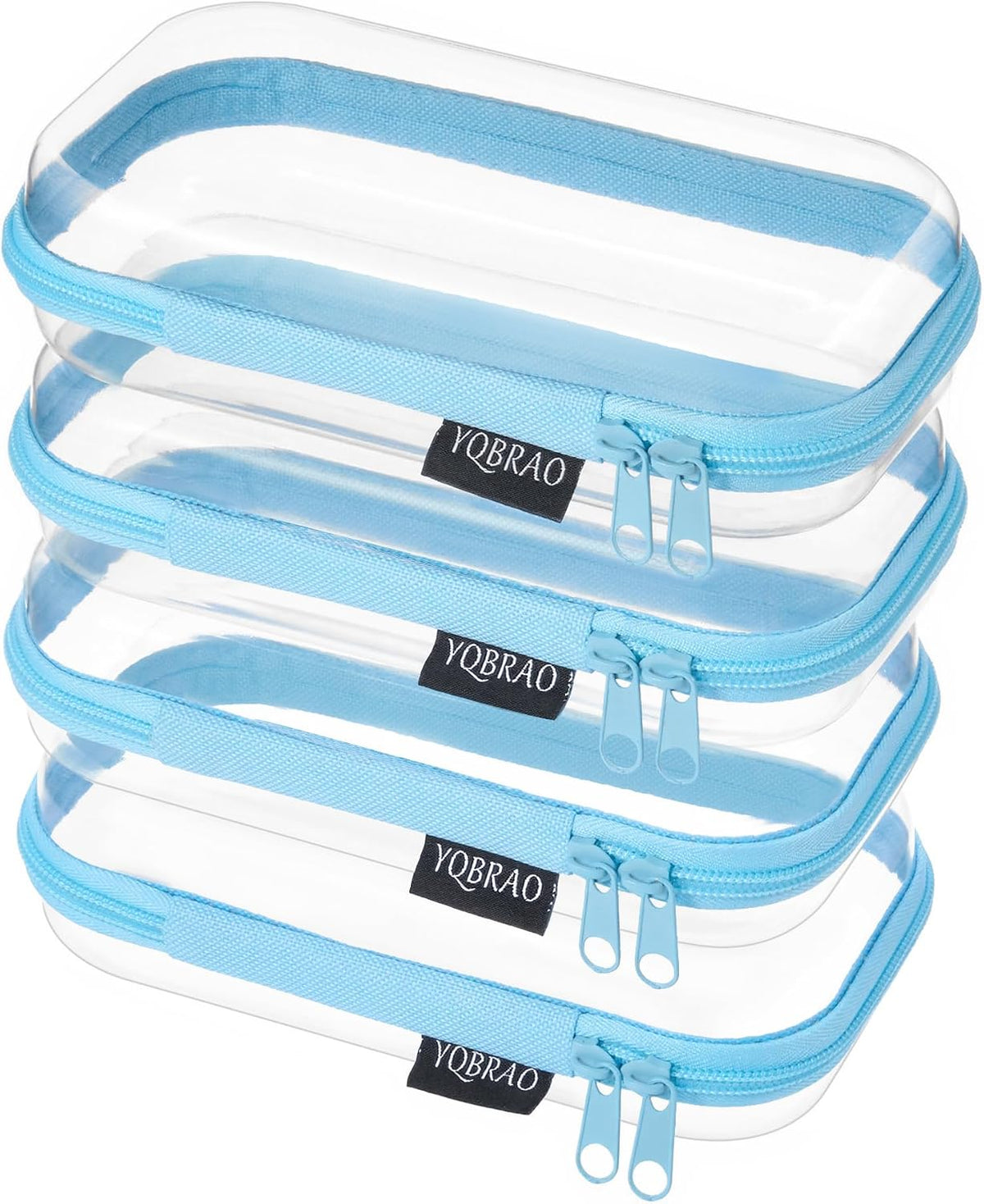Clear Hard Shell Zipper Cases, 4 Medium Makeup Organizers, White