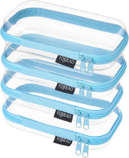Clear Hard Shell Zipper Cases, 4 Medium Makeup Organizers, White