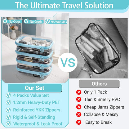 Clear Hard Shell Zipper Cases, 4 Medium Makeup Organizers, White