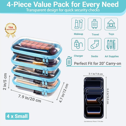 Clear Hard Shell Zipper Cases, 4 Medium Makeup Organizers, White
