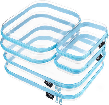 Clear Hard Shell Zipper Cases, 4 Medium Makeup Organizers, White