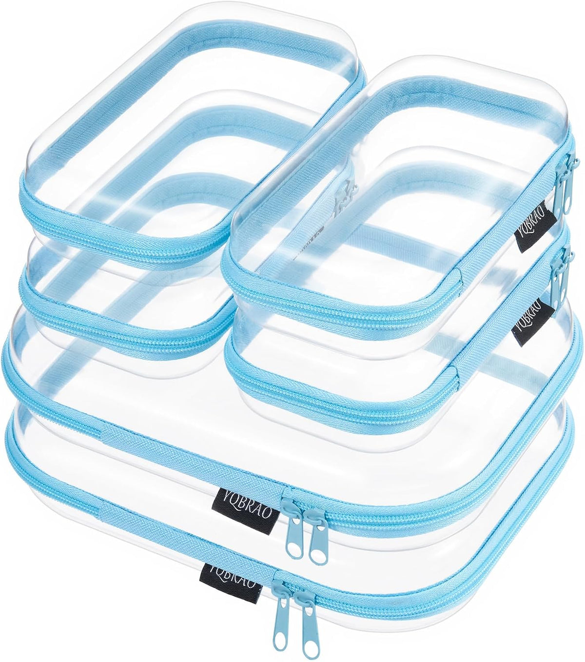 Clear Hard Shell Zipper Cases, 4 Medium Makeup Organizers, White