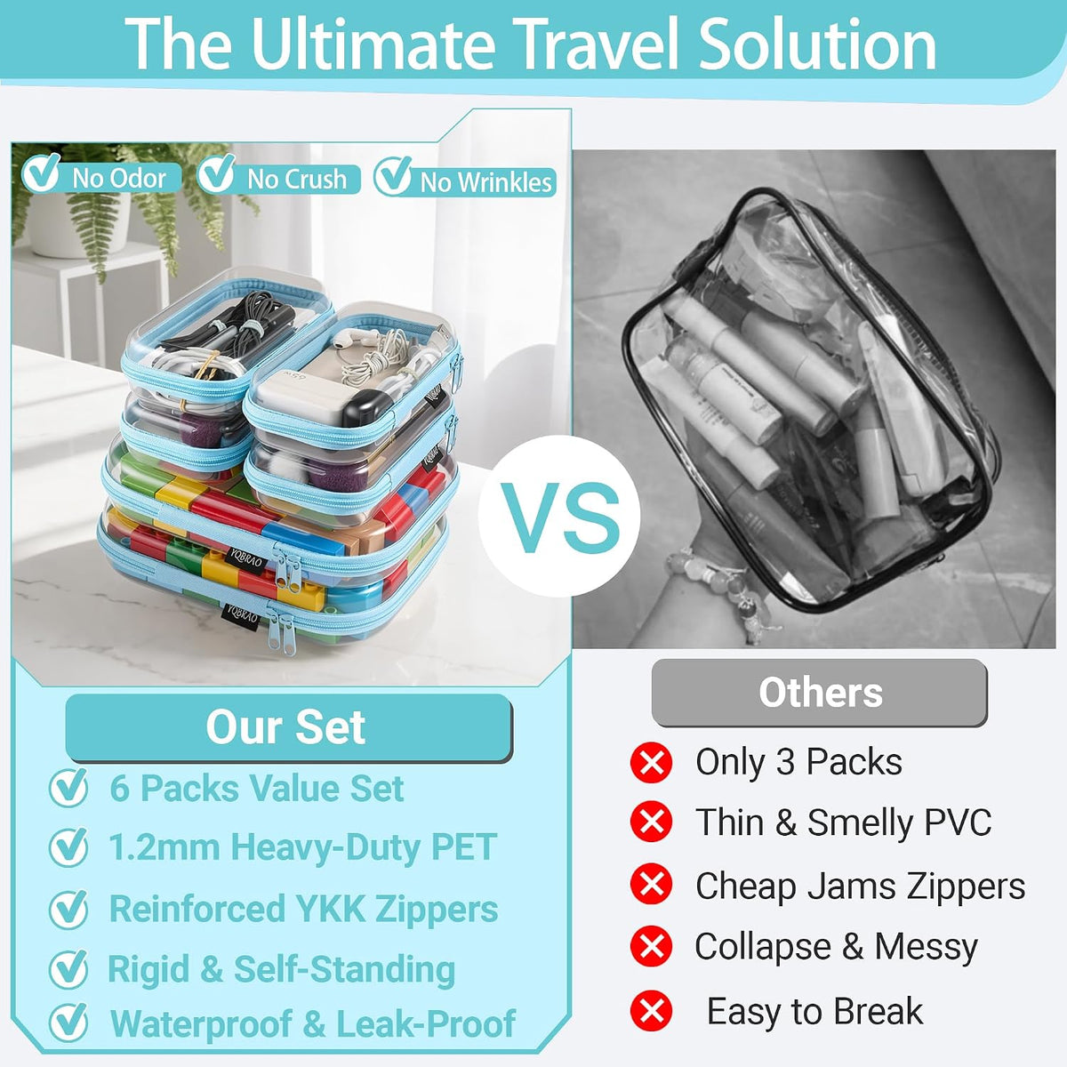 Clear Hard Shell Zipper Cases, 4 Medium Makeup Organizers, White