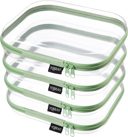 Clear Hard Shell Zipper Cases, 4 Medium Makeup Organizers, White