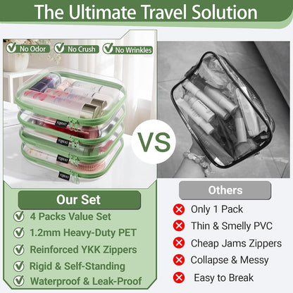 Clear Hard Shell Zipper Cases, 4 Medium Makeup Organizers, White