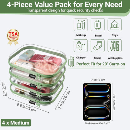 Clear Hard Shell Zipper Cases, 4 Medium Makeup Organizers, White