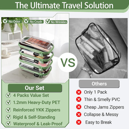 Clear Hard Shell Zipper Cases, 4 Medium Makeup Organizers, White