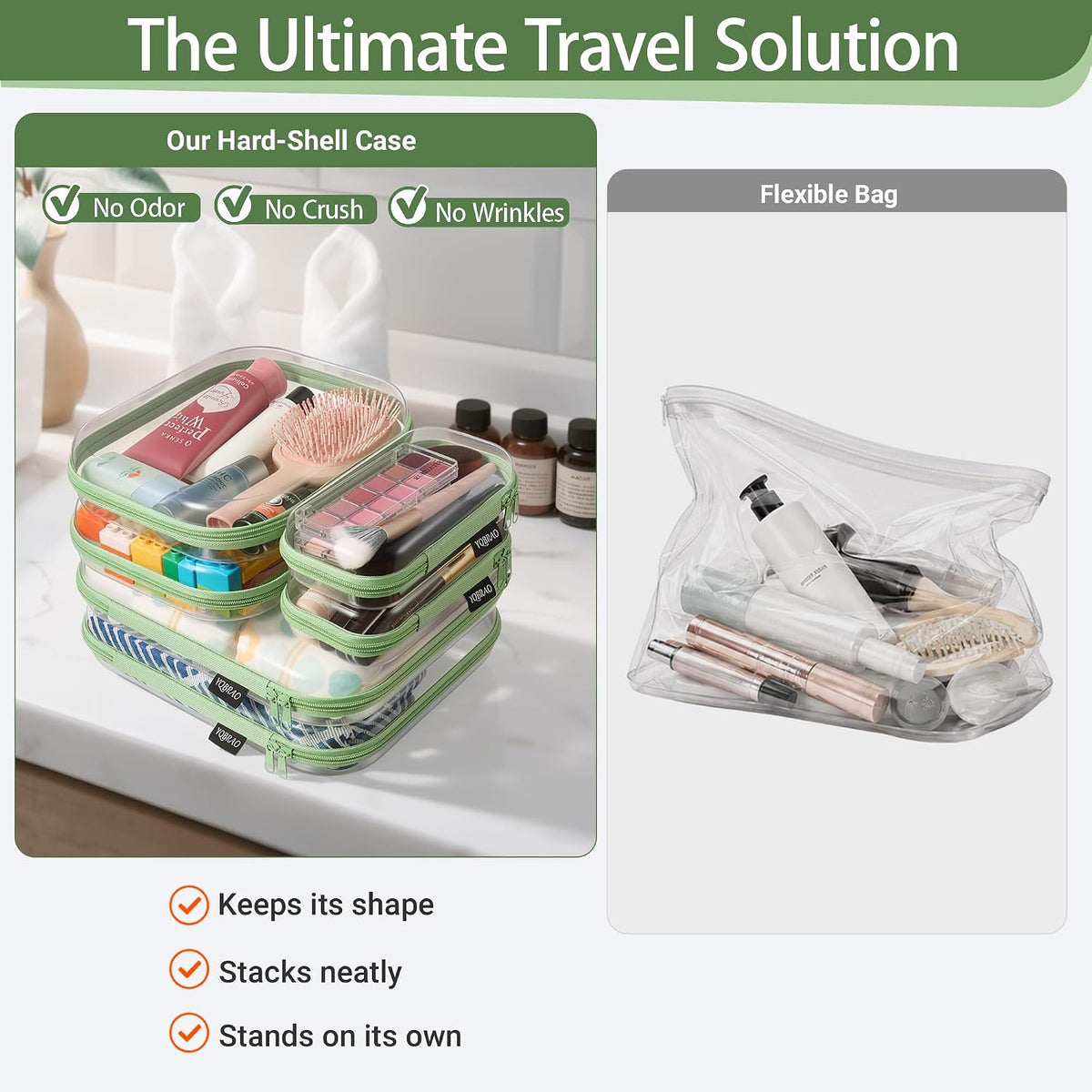 Clear Hard Shell Zipper Cases, 4 Medium Makeup Organizers, White