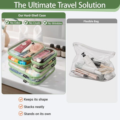 Clear Hard Shell Zipper Cases, 4 Medium Makeup Organizers, White