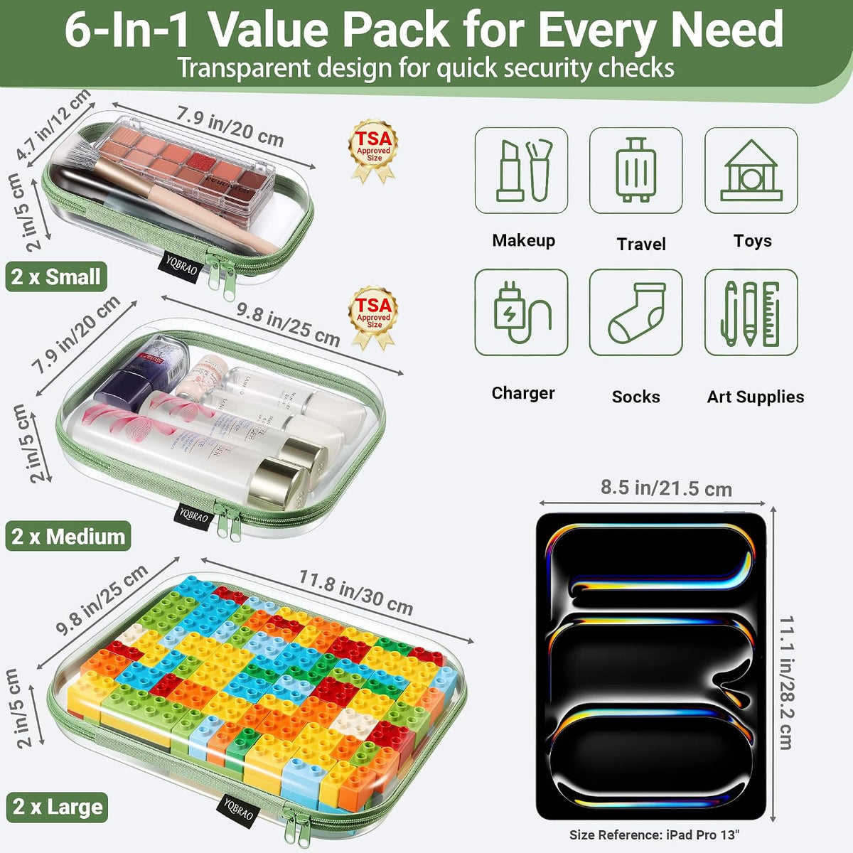 Clear Hard Shell Zipper Cases, 4 Medium Makeup Organizers, White