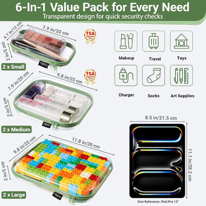 Clear Hard Shell Zipper Cases, 4 Medium Makeup Organizers, White