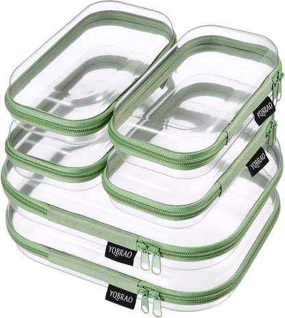 Clear Hard Shell Zipper Cases, 4 Medium Makeup Organizers, White