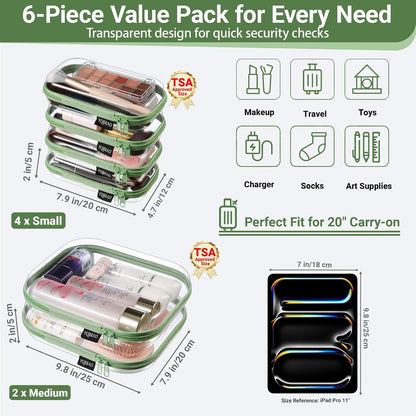 Clear Hard Shell Zipper Cases, 4 Medium Makeup Organizers, White