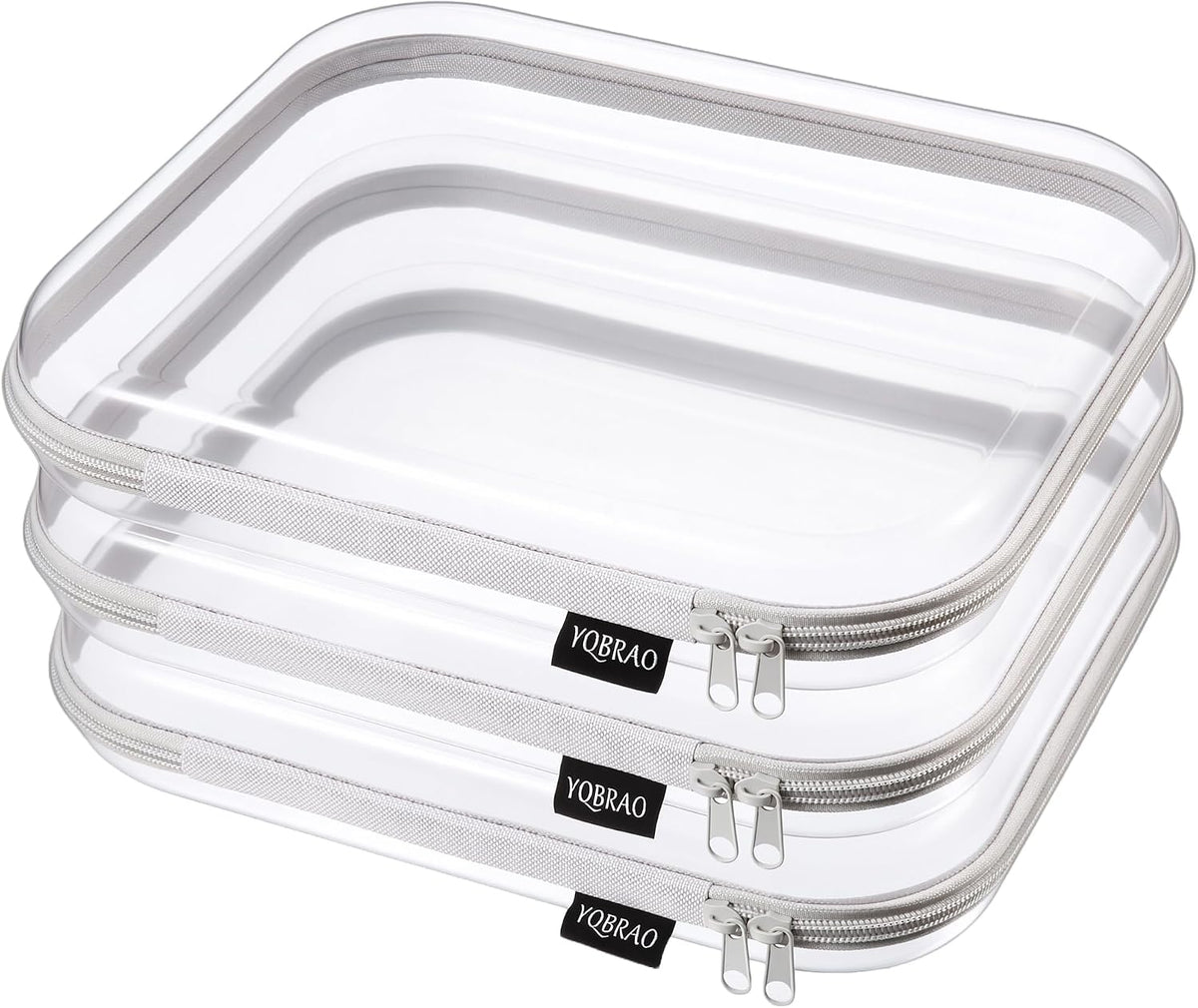 Clear Hard Shell Zipper Cases, 4 Medium Makeup Organizers, White
