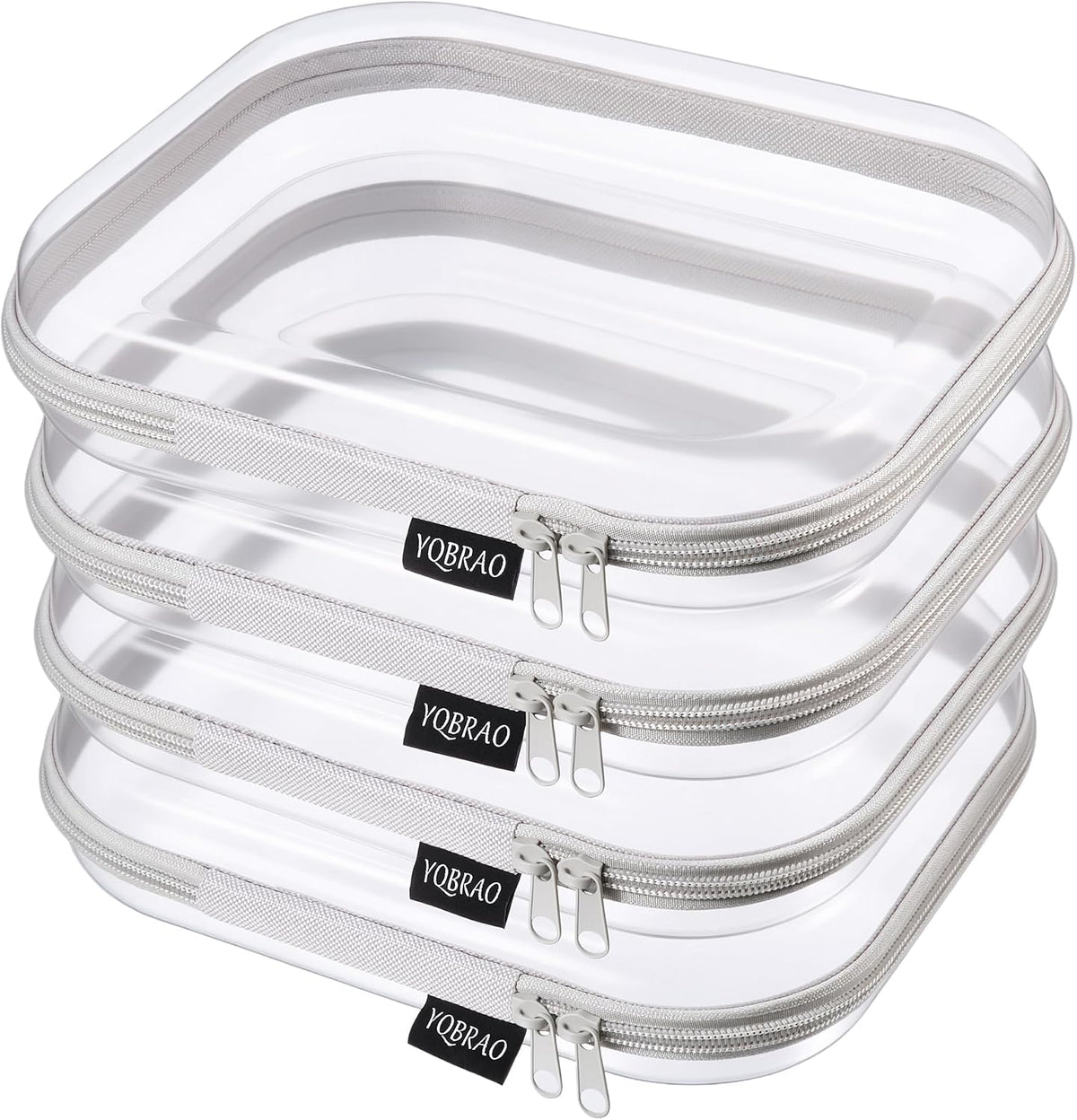 Clear Hard Shell Zipper Cases, 4 Medium Makeup Organizers, White