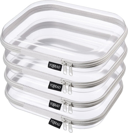 Clear Hard Shell Zipper Cases, 4 Medium Makeup Organizers, White