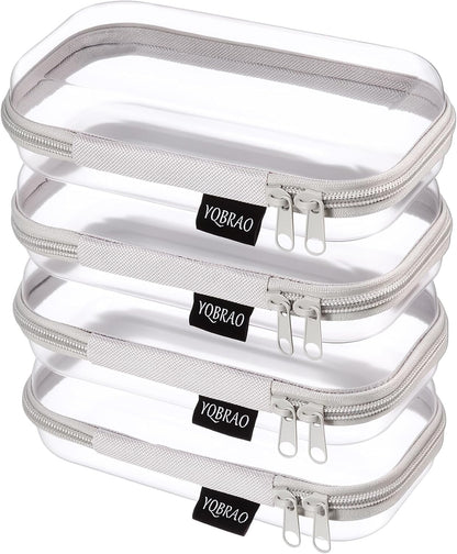 Clear Hard Shell Zipper Cases, 4 Medium Makeup Organizers, White