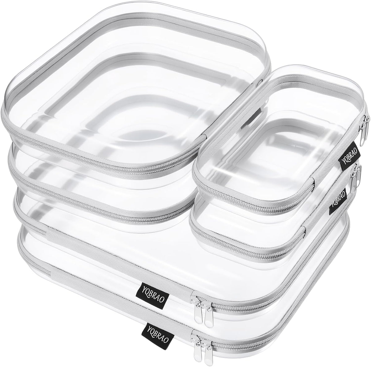 Clear Hard Shell Zipper Cases, 4 Medium Makeup Organizers, White