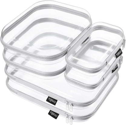 Clear Hard Shell Zipper Cases, 4 Medium Makeup Organizers, White