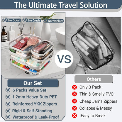 Clear Hard Shell Zipper Cases, 4 Medium Makeup Organizers, White