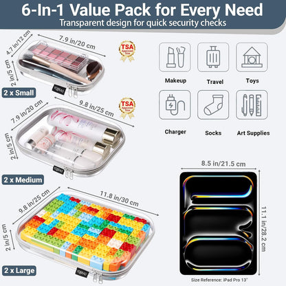 Clear Hard Shell Zipper Cases, 4 Medium Makeup Organizers, White