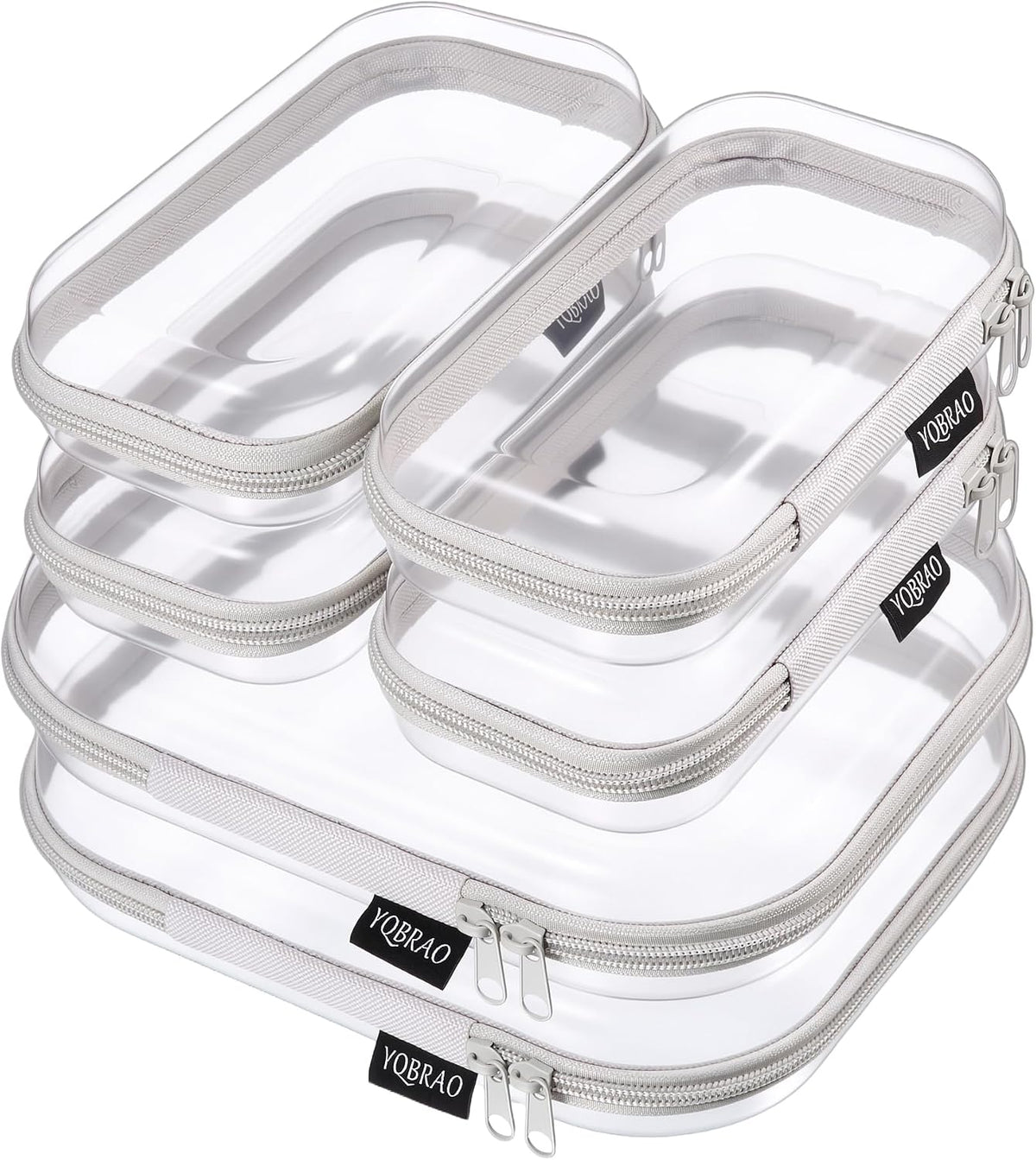 Clear Hard Shell Zipper Cases, 4 Medium Makeup Organizers, White