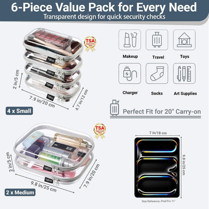 Clear Hard Shell Zipper Cases, 4 Medium Makeup Organizers, White