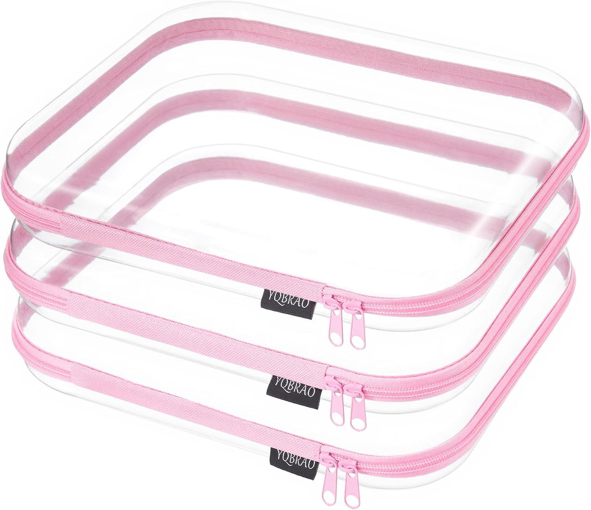 Clear Hard Shell Zipper Cases, 4 Medium Makeup Organizers, White