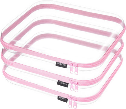 Clear Hard Shell Zipper Cases, 4 Medium Makeup Organizers, White