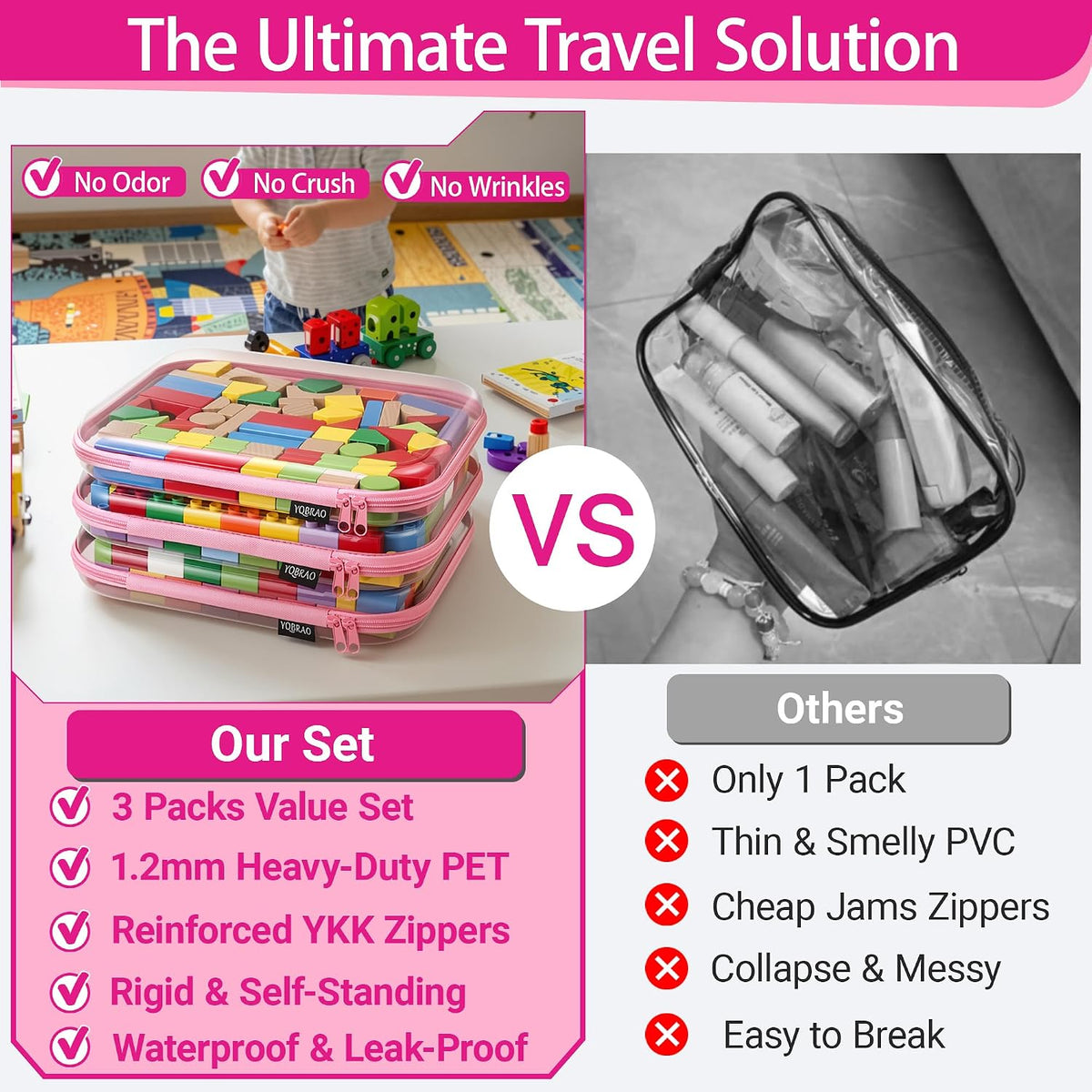 Clear Hard Shell Zipper Cases, 4 Medium Makeup Organizers, White