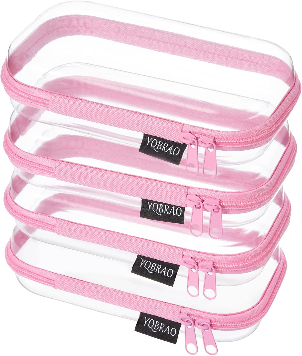 Clear Hard Shell Zipper Cases, 4 Medium Makeup Organizers, White