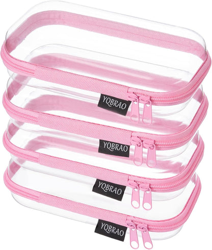 Clear Hard Shell Zipper Cases, 4 Medium Makeup Organizers, White