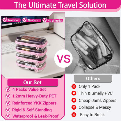 Clear Hard Shell Zipper Cases, 4 Medium Makeup Organizers, White