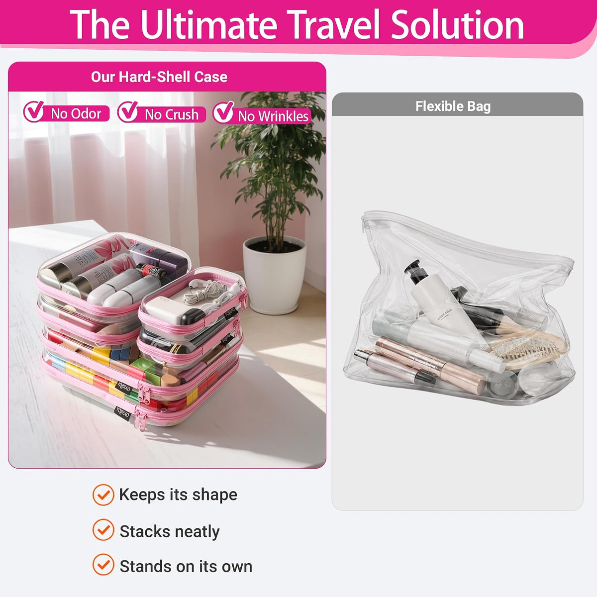 Clear Hard Shell Zipper Cases, 4 Medium Makeup Organizers, White