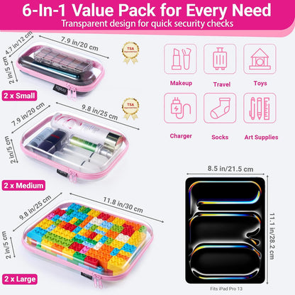 Clear Hard Shell Zipper Cases, 4 Medium Makeup Organizers, White