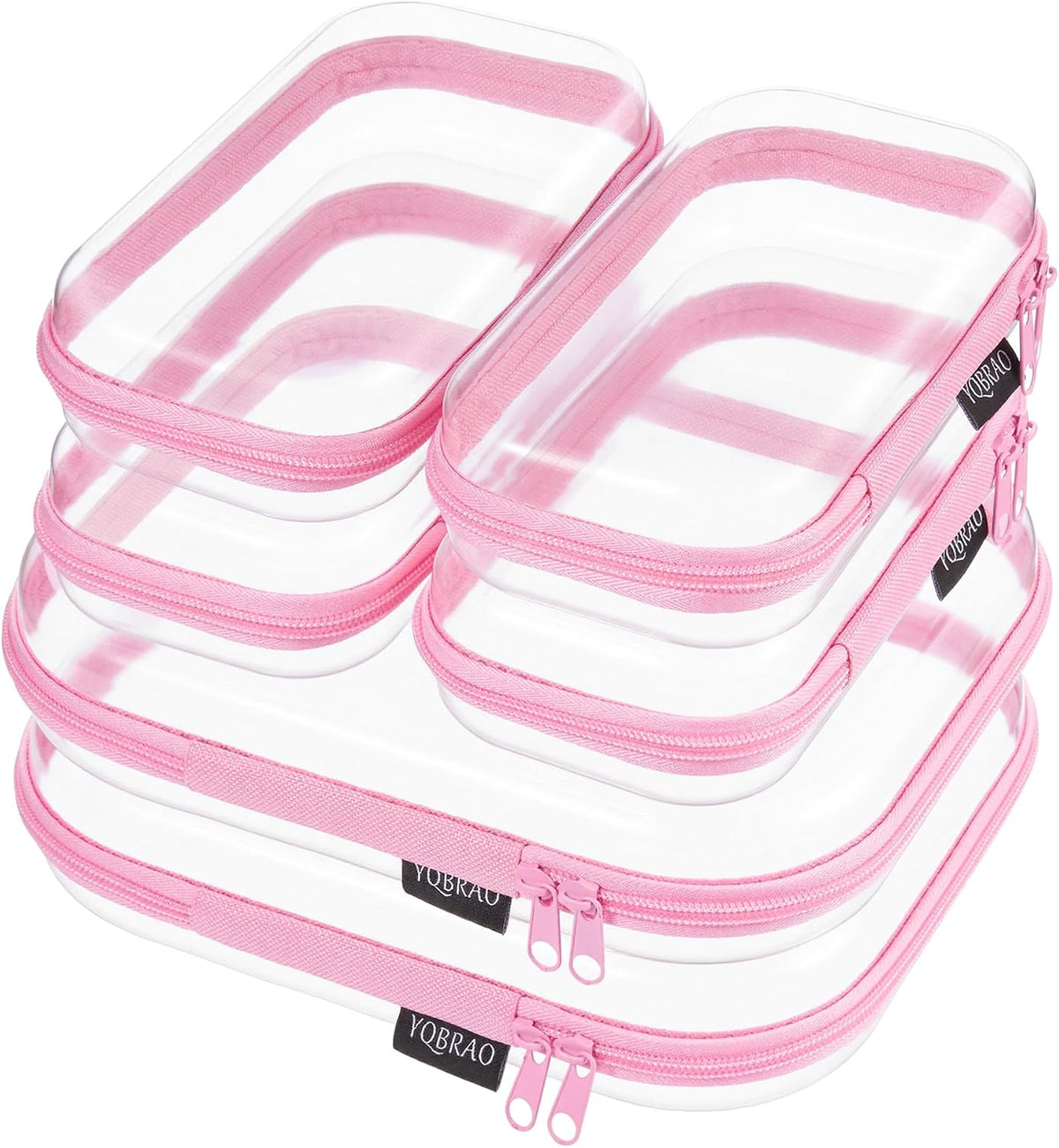 Clear Hard Shell Zipper Cases, 4 Medium Makeup Organizers, White