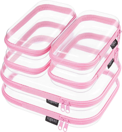Clear Hard Shell Zipper Cases, 4 Medium Makeup Organizers, White
