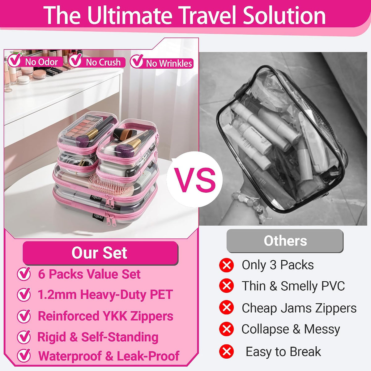 Clear Hard Shell Zipper Cases, 4 Medium Makeup Organizers, White