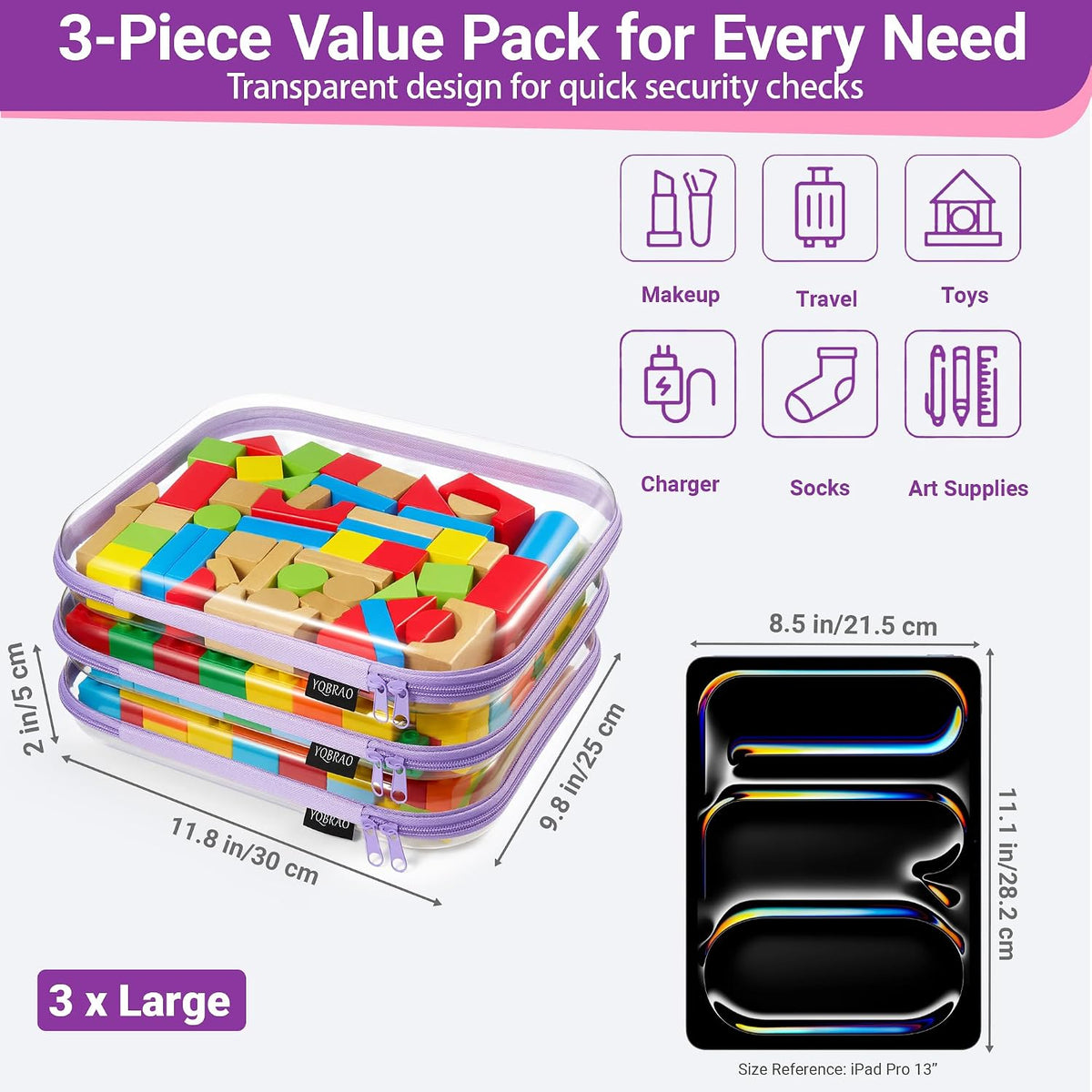 Clear Hard Shell Zipper Cases, 4 Medium Makeup Organizers, White