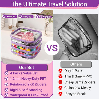 Clear Hard Shell Zipper Cases, 4 Medium Makeup Organizers, White