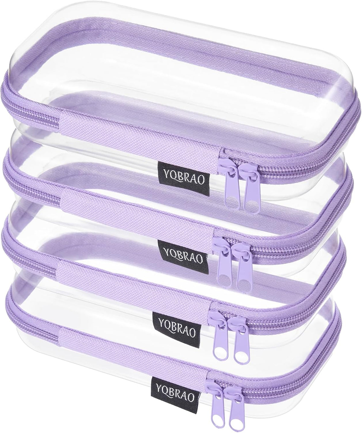 Clear Hard Shell Zipper Cases, 4 Medium Makeup Organizers, White