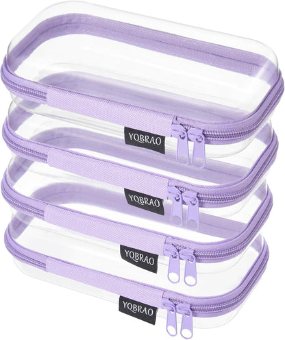 Clear Hard Shell Zipper Cases, 4 Medium Makeup Organizers, White