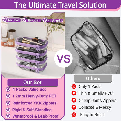 Clear Hard Shell Zipper Cases, 4 Medium Makeup Organizers, White